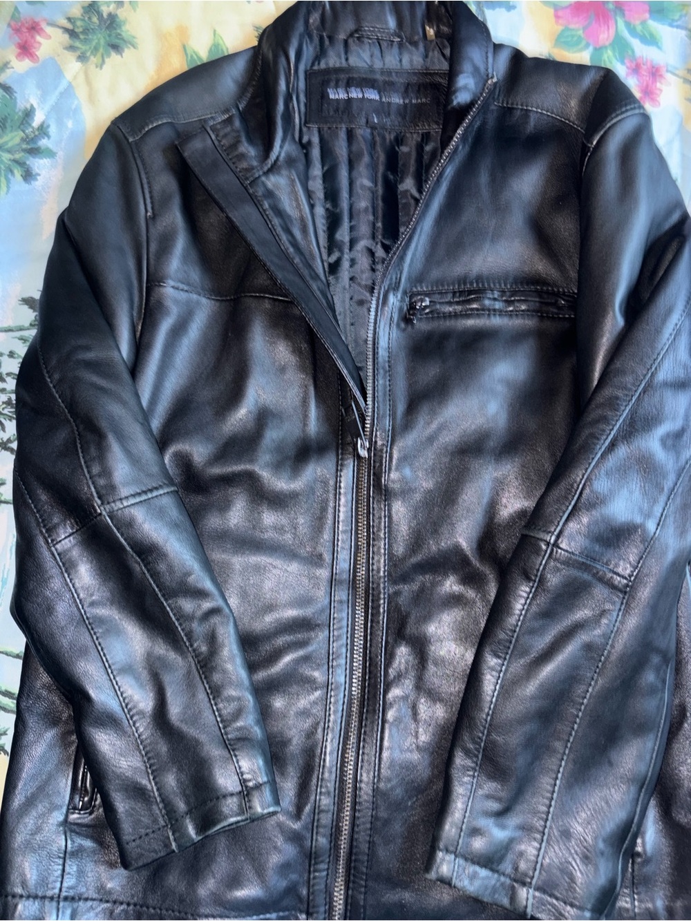 Andrew Marc Black Leather Bomber Jacket